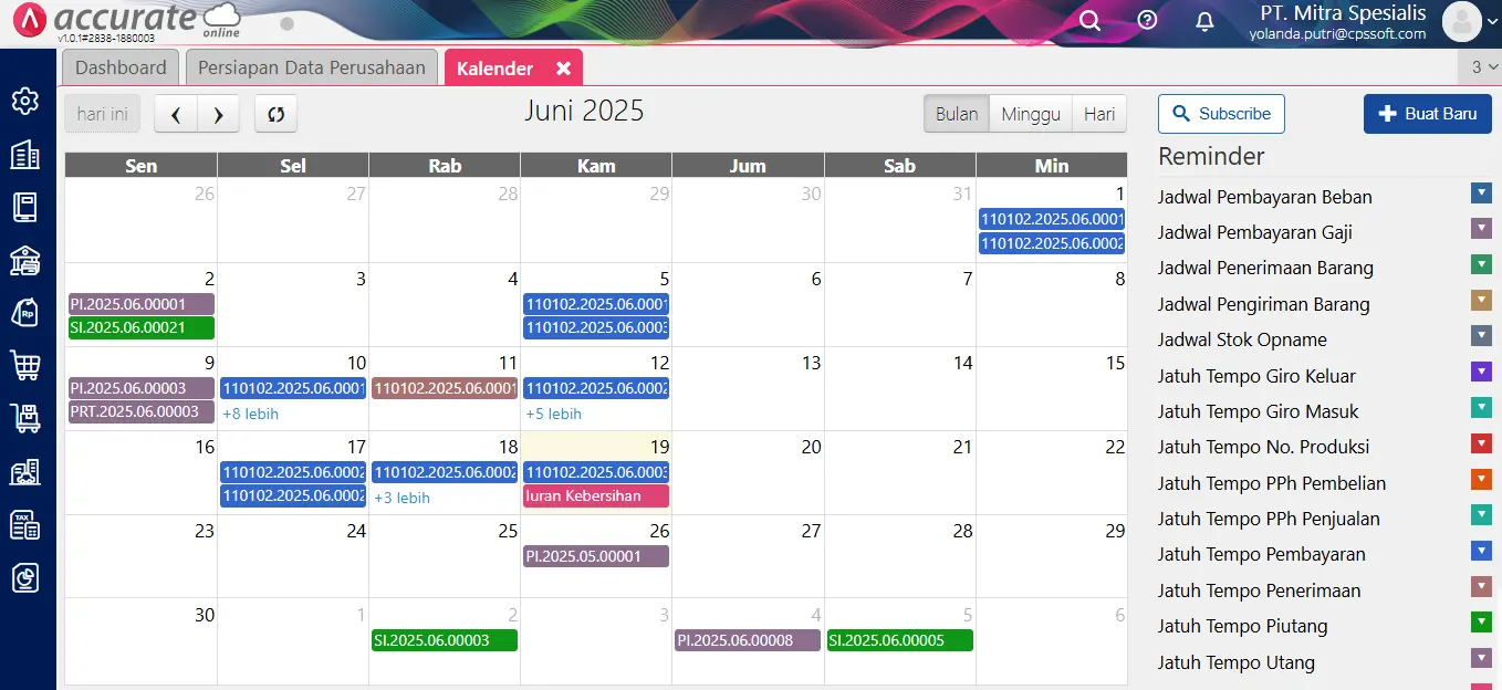 baca kalender Accurate Online